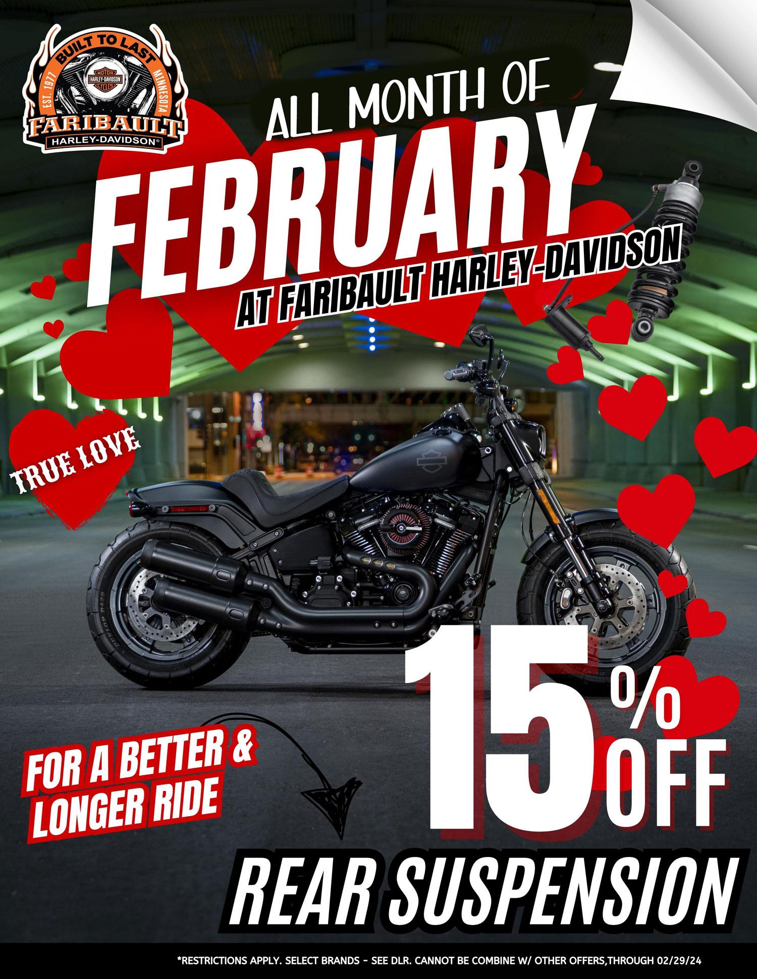 15% off Rear Suspension at Faribault Harley-Davidson this February