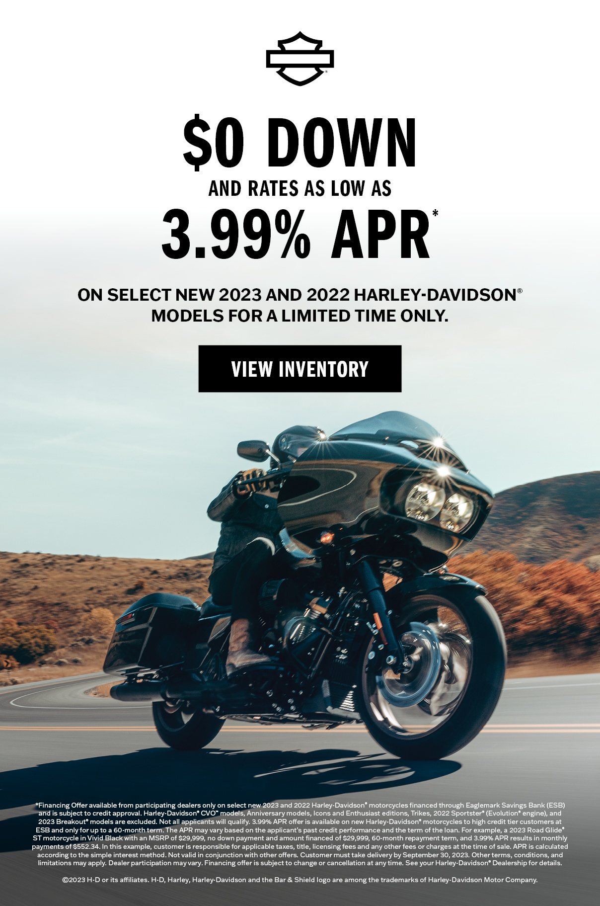 Rates as low as 3.99% on select new motorcycles at Faribault Harley-Davidson